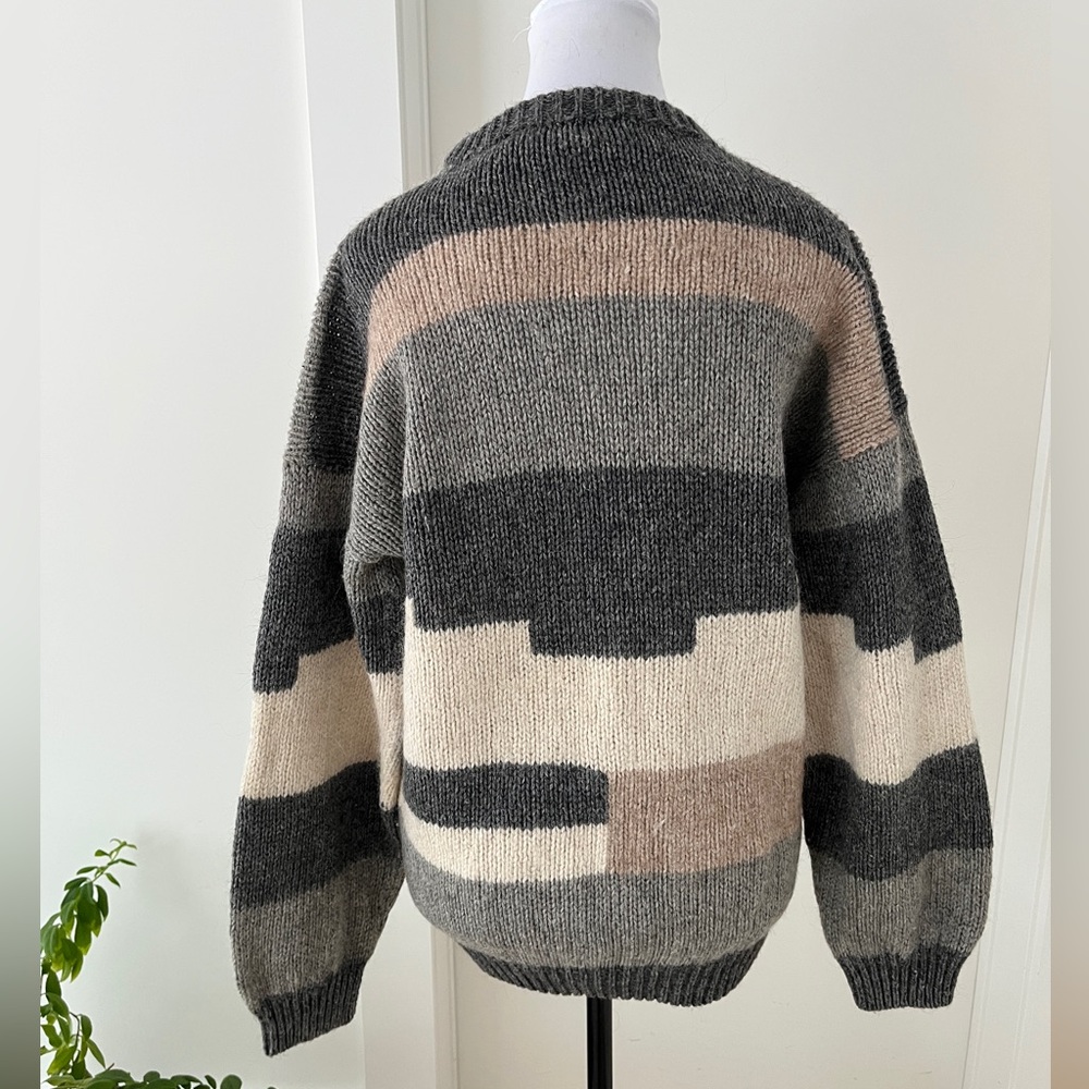 HAND MADE Pullover Crew Neck Sweater Balloon Sleeve Traditional Pattern Fuzzy - Picture 5 of 15